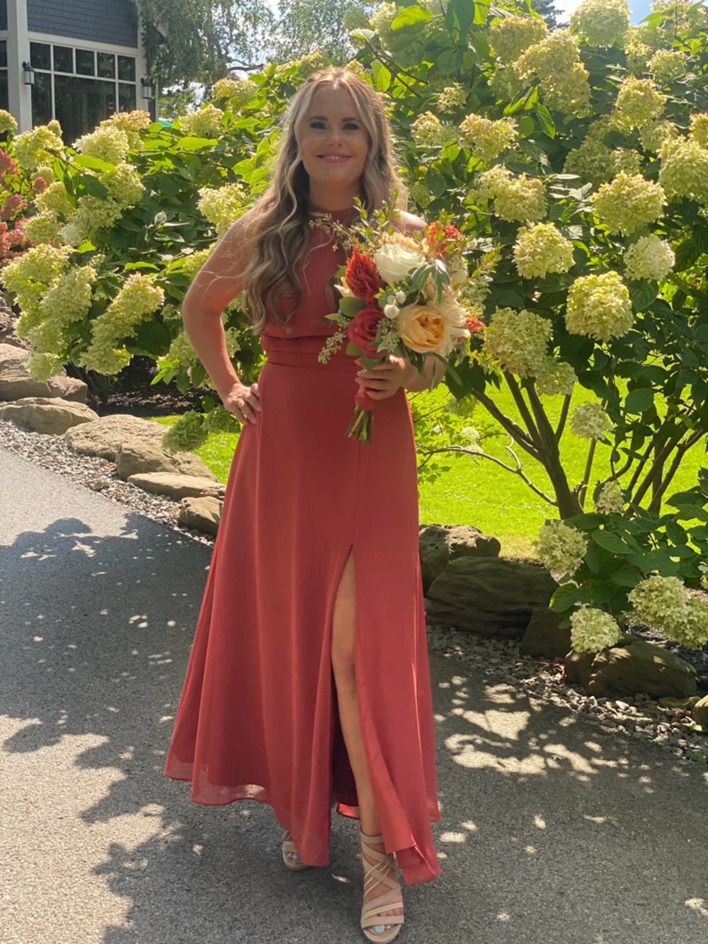 Azazie Terracotta Sleeveless Maxi Dress with Side Slit - Picture 2 of 4